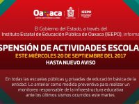 El miércoles 20 de septiembre, suspendidas clases en Oaxaca como medida preventiva: IEEPO