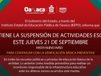 Este jueves, se mantiene suspensión de clases en Oaxaca