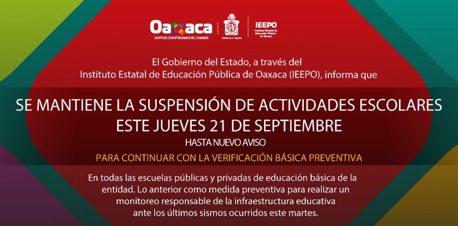 Este jueves, se mantiene suspensión de clases en Oaxaca
