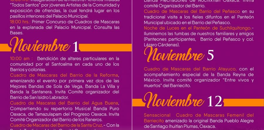 Invita  Suchilquitongo a sus actividades con motivo de los fieles difuntos
