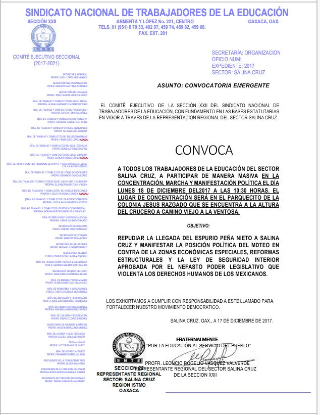 Con marcha maestros repudian visita de EPN en el Istmo