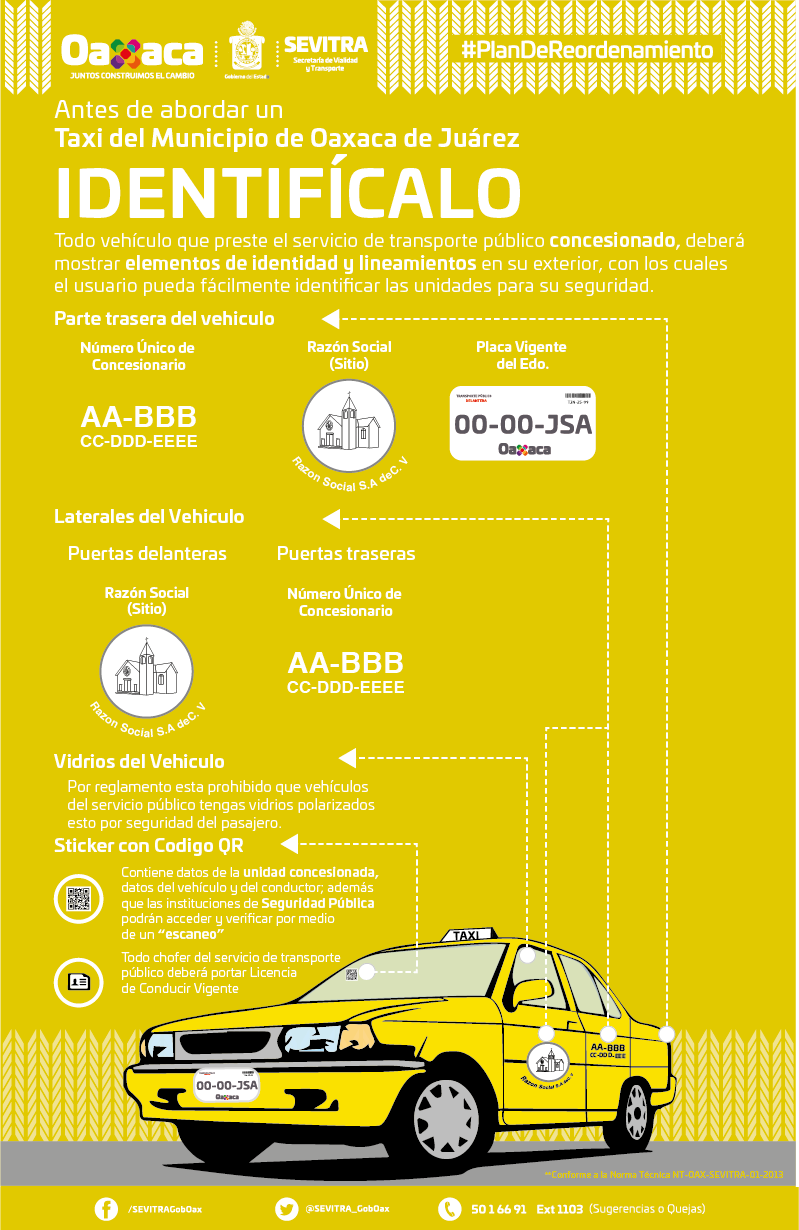 Emite Sevitra recomendaciones al abordar un taxi en la ciudad de Oaxaca