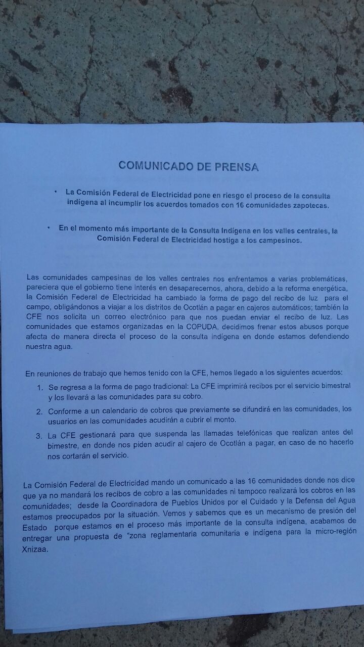 Pone en riesgo CFE consulta del agua en pueblos indígenas