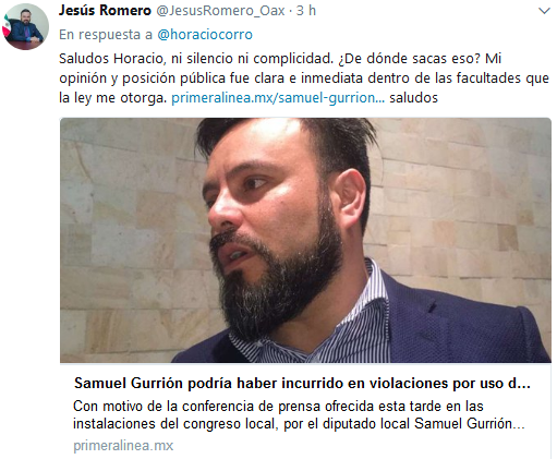 Jesús Romero me corrige la plana en Tuiter: Horacio Corro Espinosa