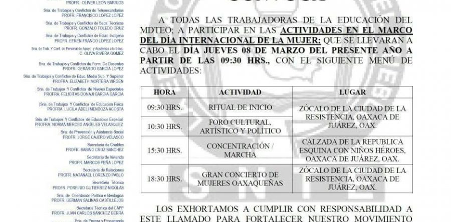 Realizará Sección 22 marcha y eventos culturales para conmemorar a las mujeres