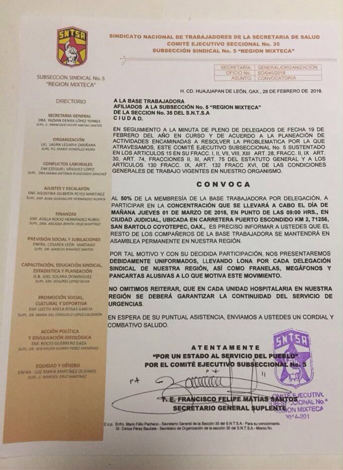 Continúan trabajadores de salud con acciones de protesta; sin solución para levantar paro