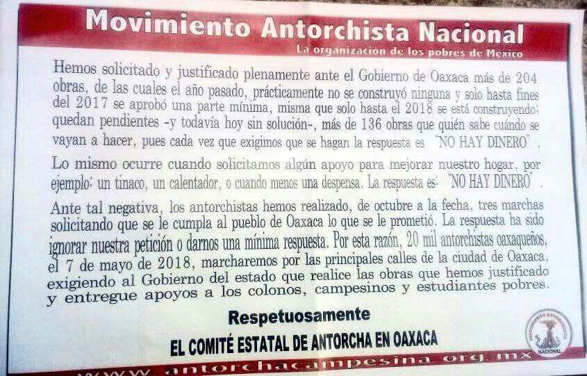 Ante falta de respuestas antorchistas marcharán