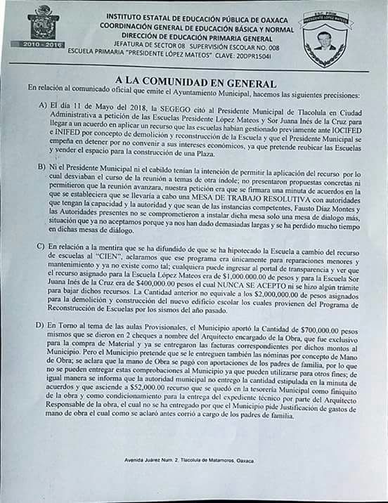 Rechaza edil de Tlacolula desatención a demandas de escuela