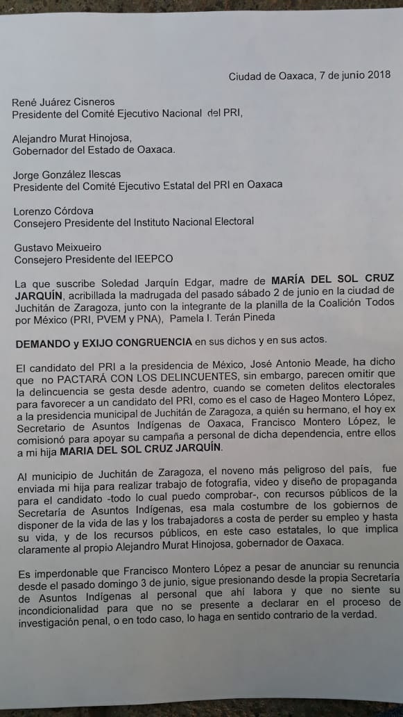 Exige Soledad Jarquín reitero de candidatura de Hageo Montero