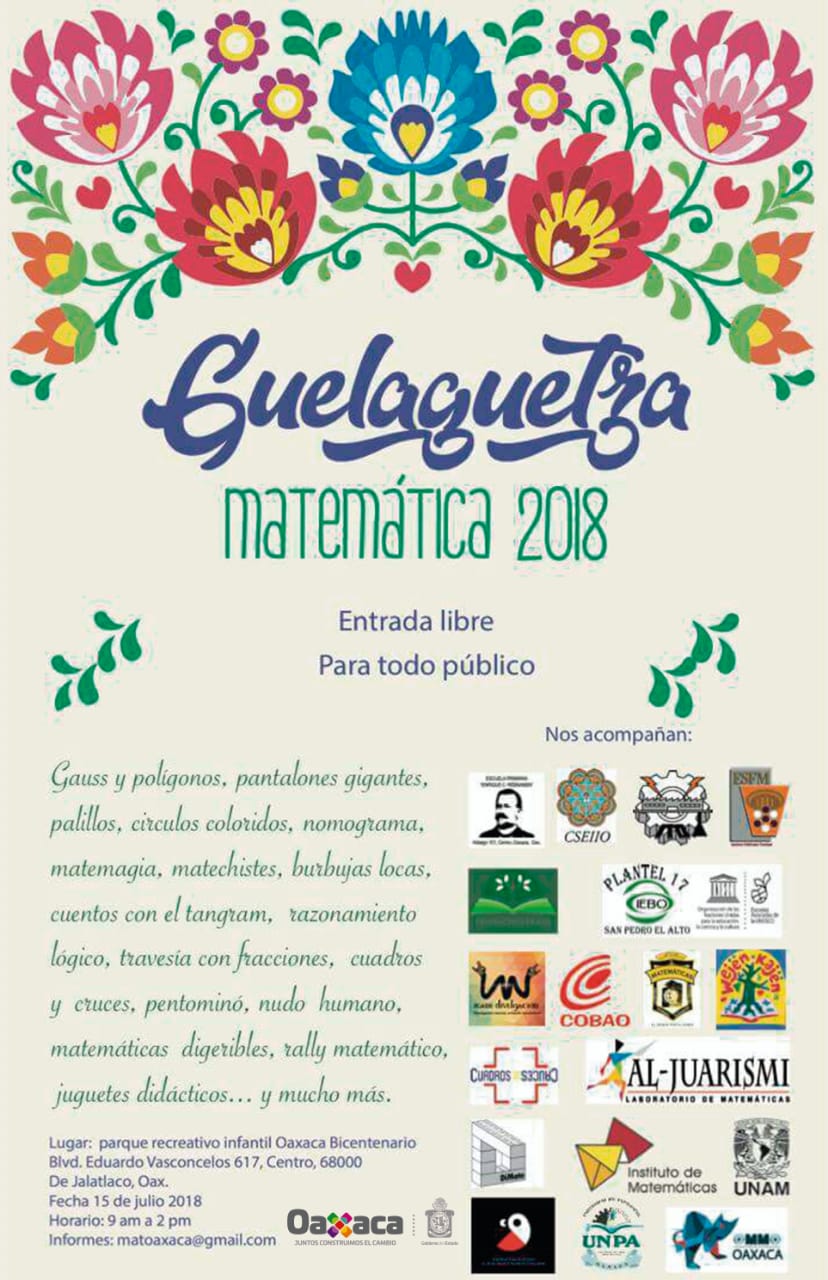 Este domingo, Guelaguetza Matemática 2018 en espacios públicos gubernamentales