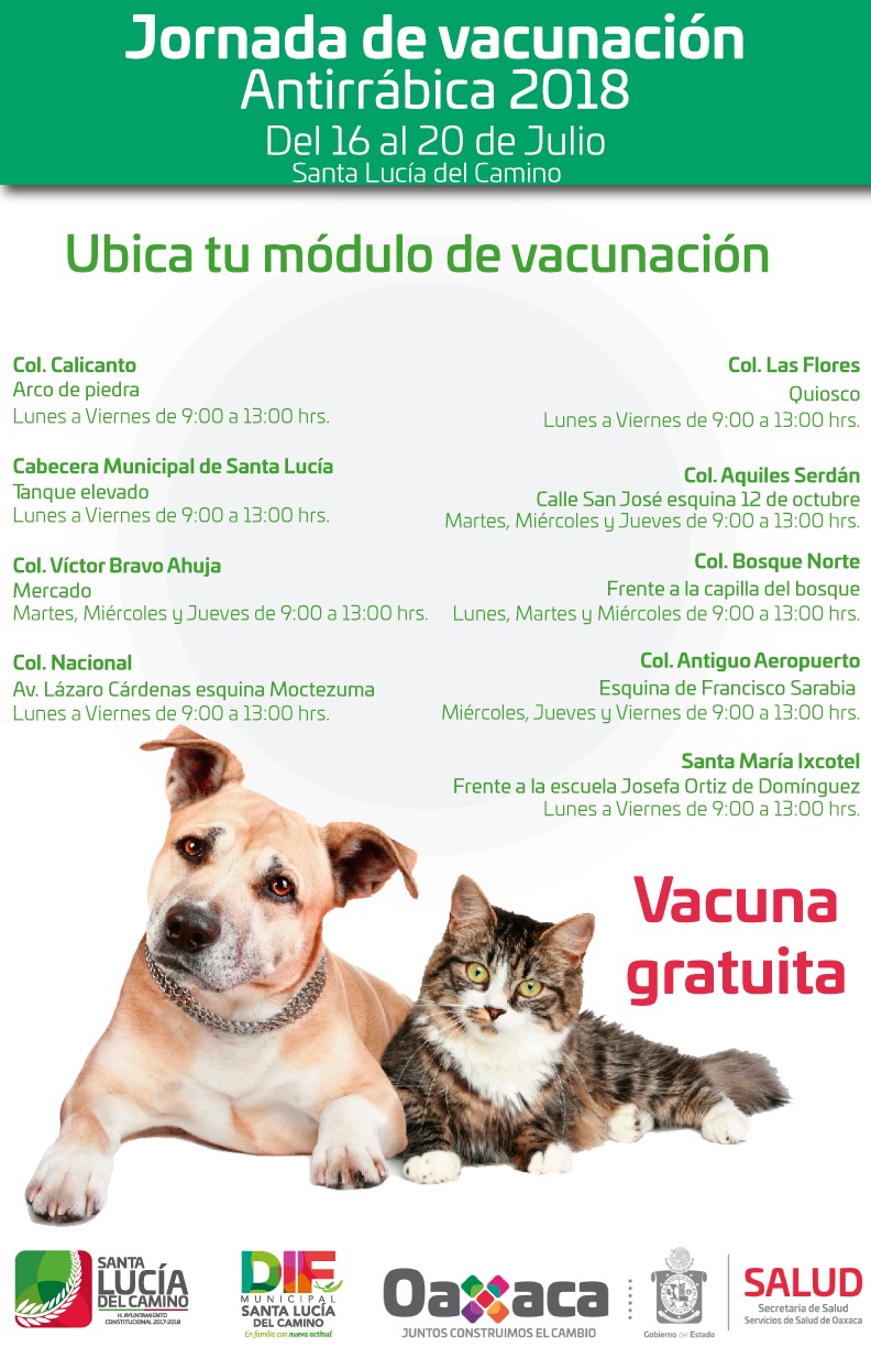 Jornada de vacunación para perros y gatos a partir del próximo lunes en Santa Lucía