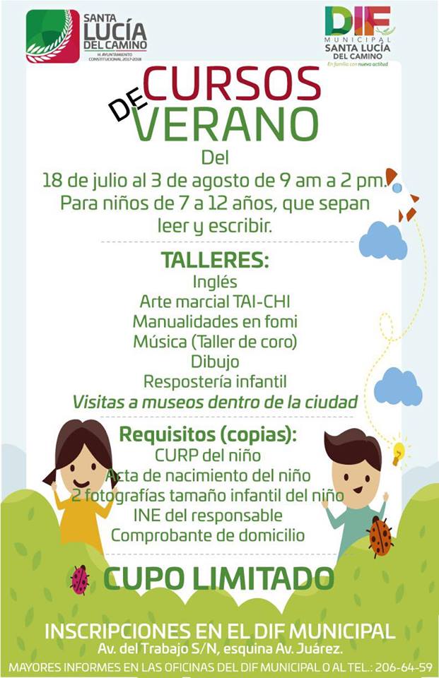 Ofrecerá Municipio y DIF de Santa Lucía diferentes cursos de verano en estas vacaciones