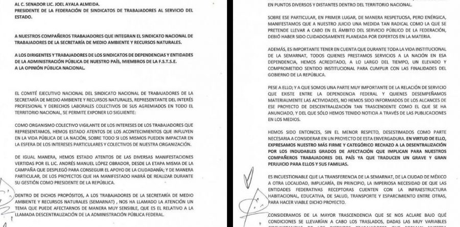 Sindicato de la Semarnat advierte “compleja problemática” en plan descentralizador de AMLO