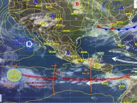 Se prevén tormentas puntuales muy fuertes acompañadas de actividad eléctrica en Veracruz, Oaxaca y Chiapas.