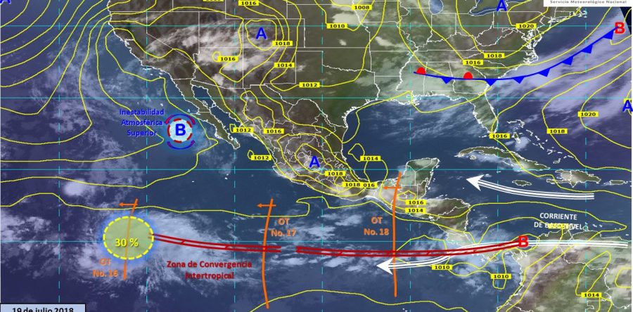 Se prevén tormentas puntuales muy fuertes acompañadas de actividad eléctrica en Veracruz, Oaxaca y Chiapas.