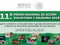 Convoca SSO al XI Premio Nacional de Acción Voluntaria y Solidaria 2018