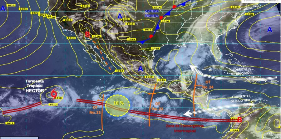 Se prevén tormentas puntuales intensas acompañadas de actividad eléctrica en Michoacán, Guerrero, Oaxaca, Chiapas y Veracruz.