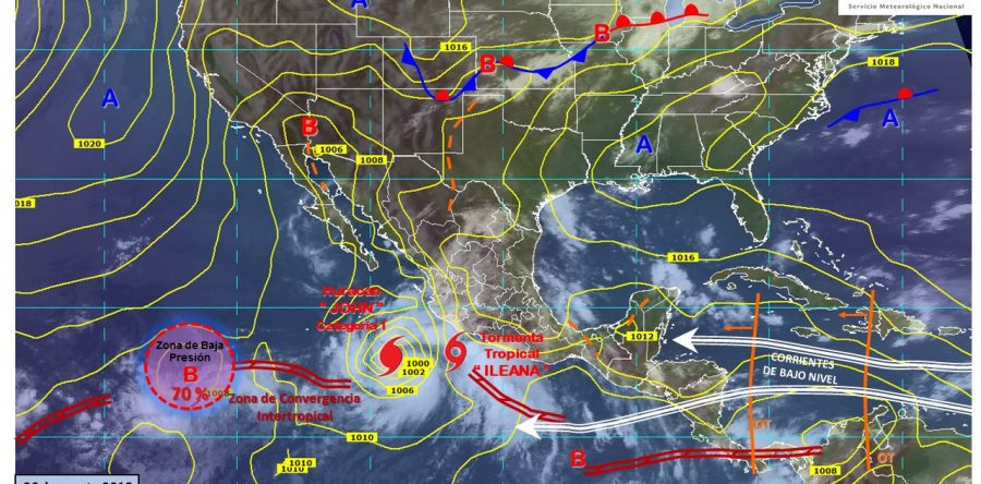 Lluvias muy fuertes acompañadas de actividad eléctrica y posibles granizadas en Sonora, Sinaloa, Durango, Nayarit, Jalisco, Colima, Michoacán, Guerrero, Oaxaca, Chiapas y Veracruz