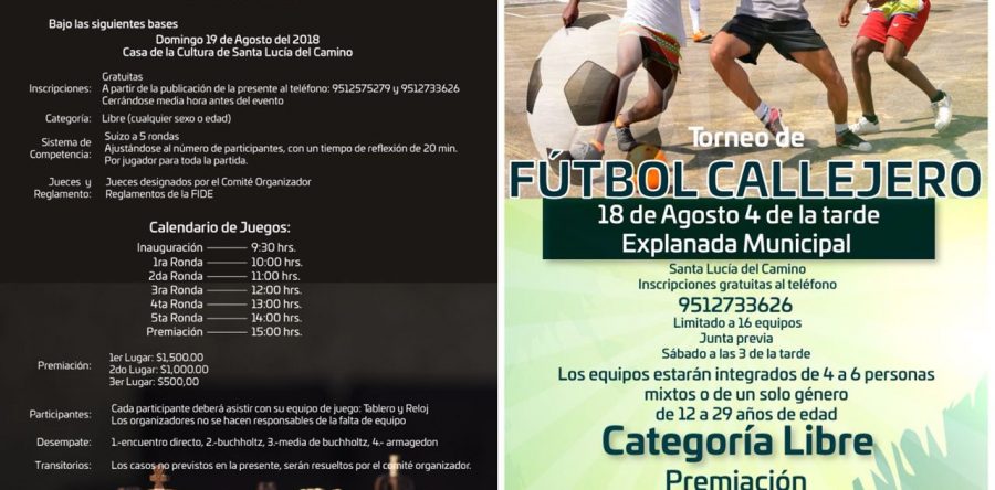 Ven y participa en los torneos de ajedrez y fútbol callejero que organiza Gobierno de Santa Lucía e INJEO.