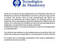 Estudiante se suicida en prepa del Tec de Monterrey, confirma la institución