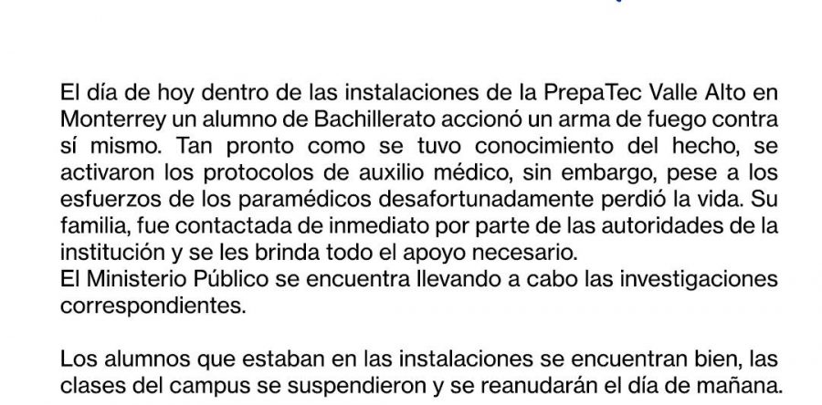 Estudiante se suicida en prepa del Tec de Monterrey, confirma la institución