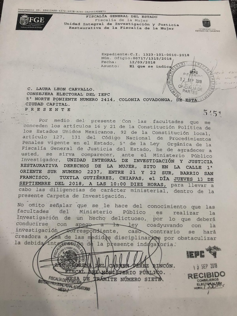 Fiscalía de Chiapas cita a consejeras a comparecer por presunta renuncia obligada