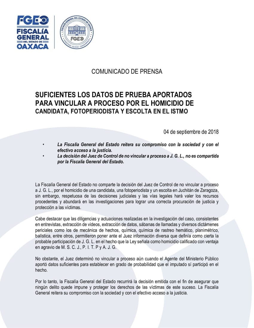 Liberan a presunto homicida de fotoperiodista; Fiscalía rechaza determinación del juez
