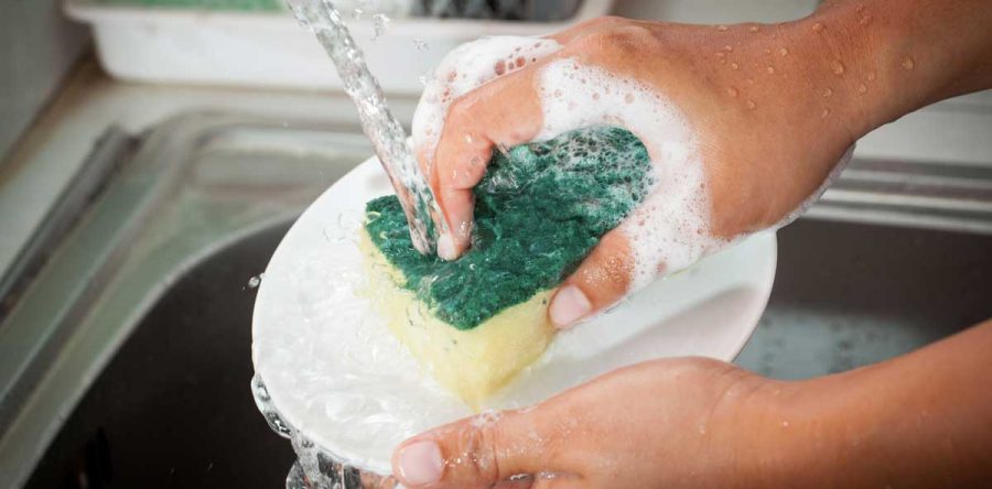 Fibra de trastes podría tener más bacterias que un pasa manos del transporte público