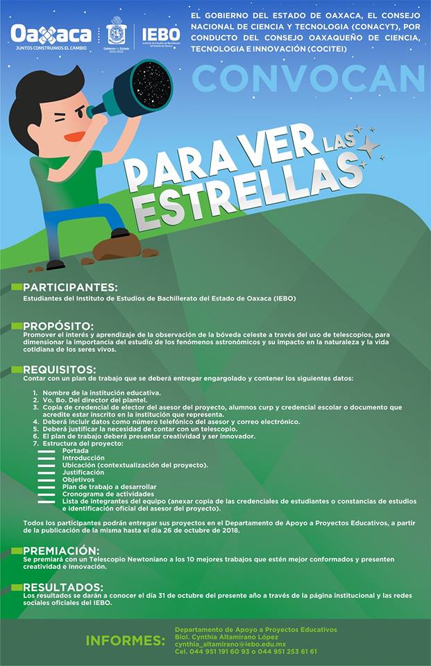 Invita IEBO a participar en el concurso “Para ver las estrellas”