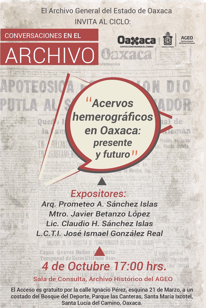 Presentará AGEO conferencia Acervos Hemerográficos en Oaxaca: Presente y Futuro