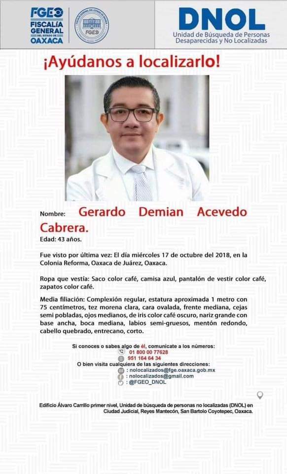 Continúa el gremio médico exigiendo la aparición con vida de Acevedo Cabrera