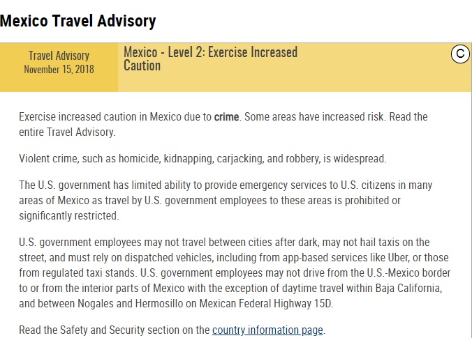 Actualiza EU alerta de viaje para seis estados de México
