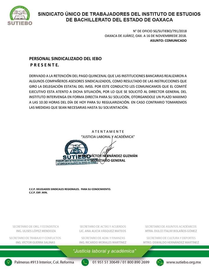 Con bloqueo SUTIEBO exige pago de trabajadores