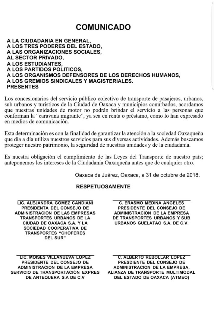 Niegan ayuda transportistas de Oaxaca a migrantes