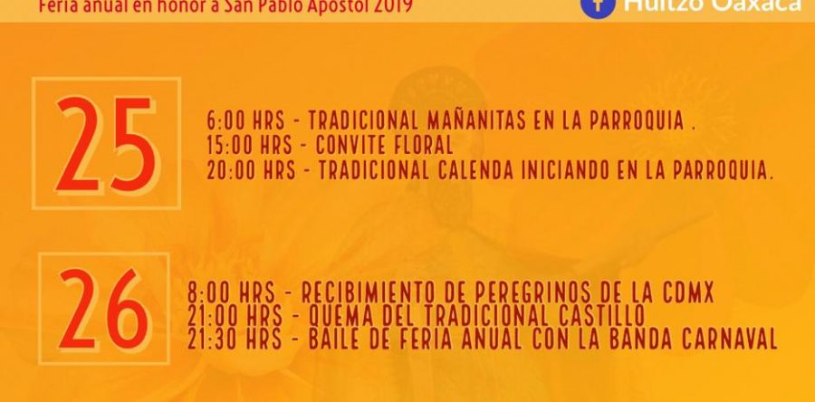 Celebrará San Pablo Huitzo su Feria Anual 2019