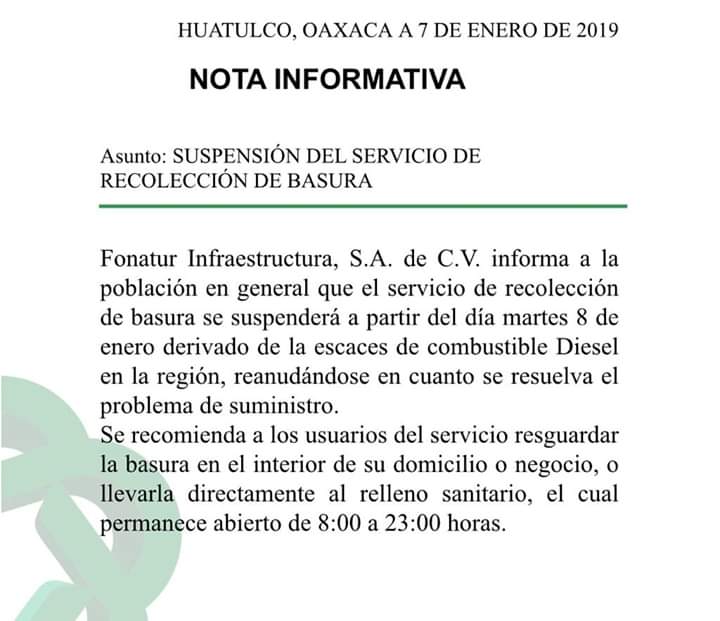 Con normalidad la recolección de basura en Huatulco