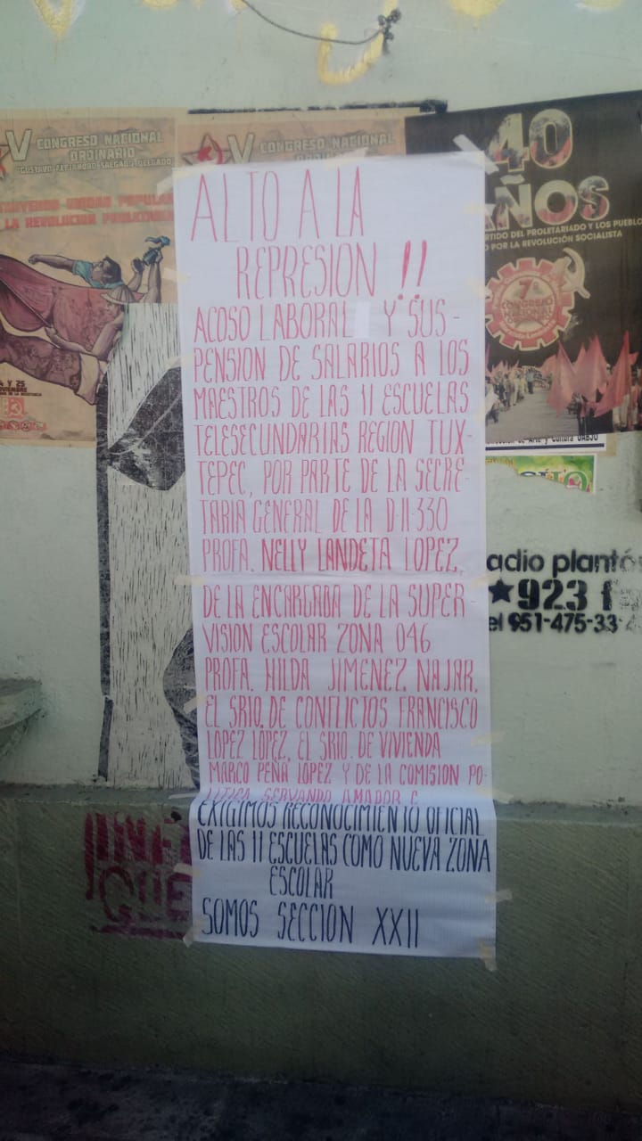 Toman profesores oficinas sindicales para exigir cese de hostigamiento