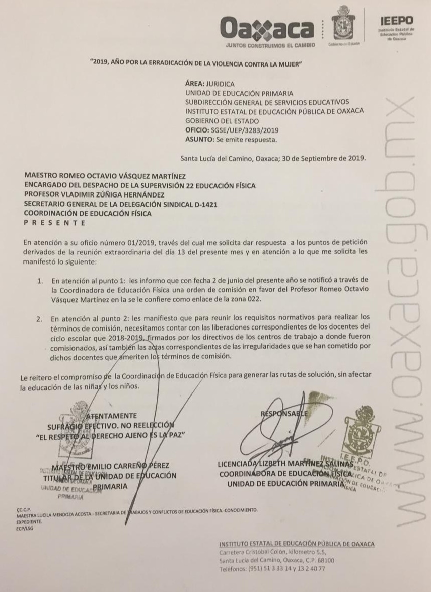 Solicitudes de docentes de educación física deben presentarse en el marco de la ley: IEEPO