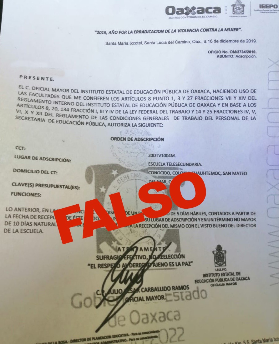 Advierte IEEPO sobre órdenes de adscripción falsas