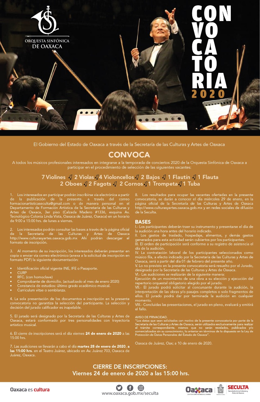 Invita Seculta a integrarse a la Orquesta Sinfónica de Oaxaca
