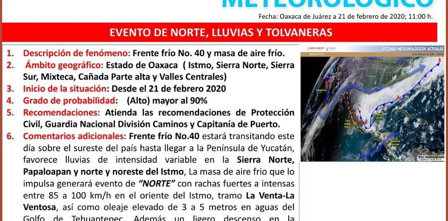 Se prevé Evento de Norte, lluvias y tolvaneras en Oaxaca: CEPCO