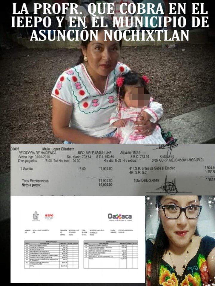 Más de 18 mil pesos, sueldo quincenal de regidora mano larga de Nochixtlán, Elizabeth Mejía López