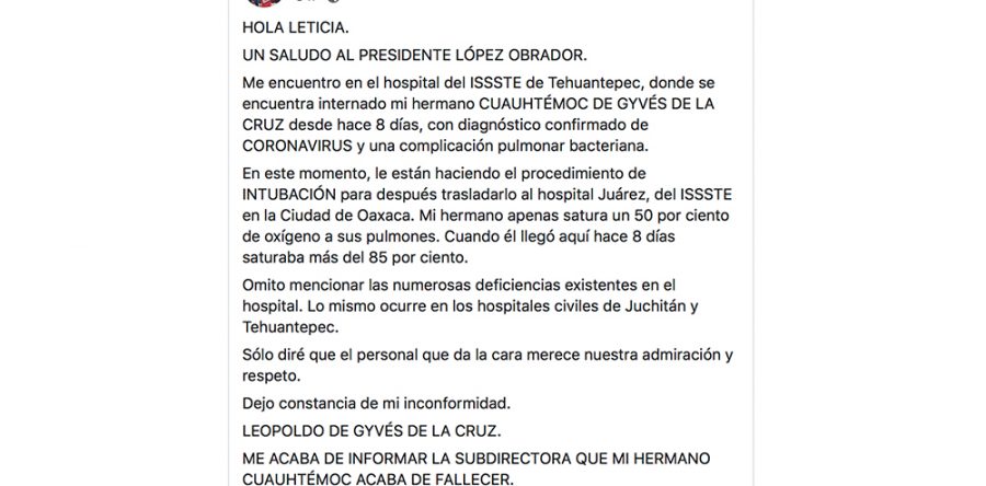 Muere quinta persona infectada por Covid-19; líder de la COCEI confirma deceso de su hermano