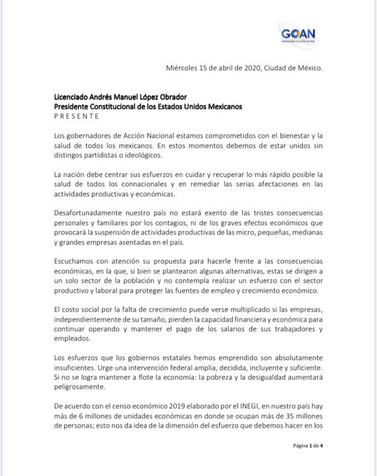 Gobernadores del PAN piden recursos extra para enfrentar pandemia