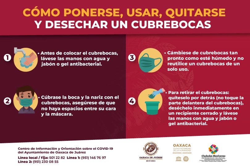 Exhorta Ayuntamiento de Oaxaca de Juárez a desechar cubrebocas con responsabilidad
