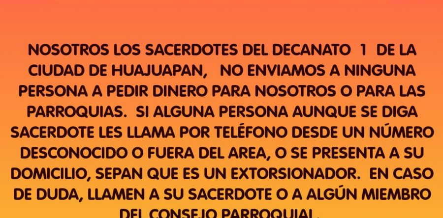Diócesis de Huajuapan alerta a fieles por fraude telefónico
