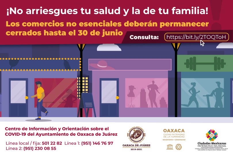 Exhorta Ayuntamiento de Oaxaca a evitar comercios no esenciales para contener el COVID-19