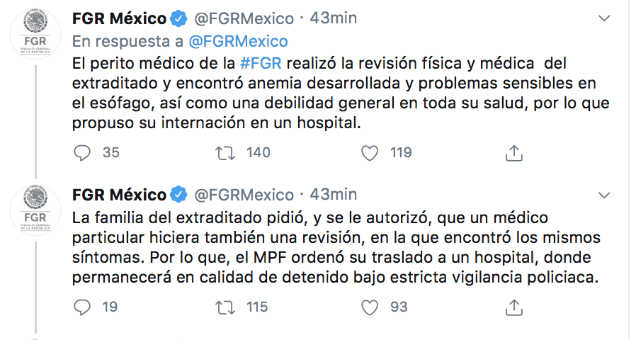 Trasladan a Lozoya a un hospital privado; le permiten revisión de médico particular
