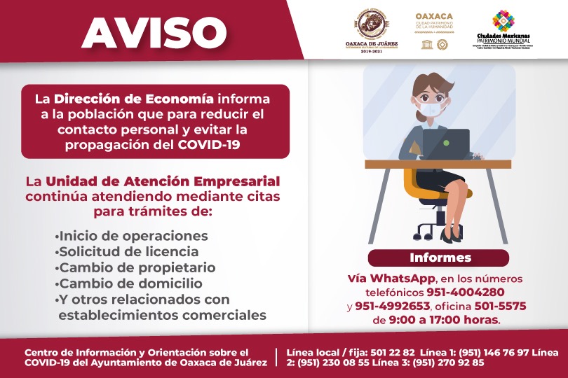 Ofrece Ayuntamiento de Oaxaca esquema de  citas para trámites de comercios establecidos