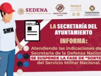 Informa Ayuntamiento de Oaxaca suspensión de la fase de sorteo del Servicio Militar Nacional